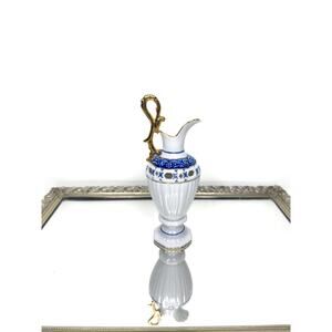 Beautiful Vintage Regal Bone China Blue and White Ewer with Gold accent